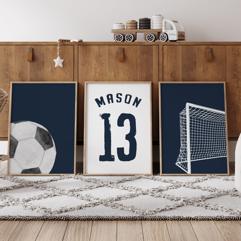Personalised Football Wall Art Set of 3 – Boys Bedroom Prints