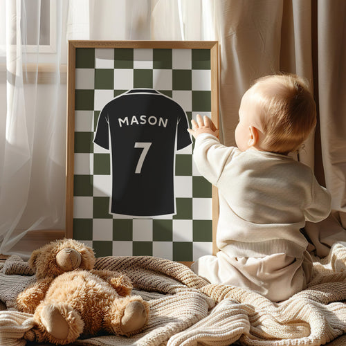 Football Wall Art Set of 9, Olive Green Boys Bedroom Decor