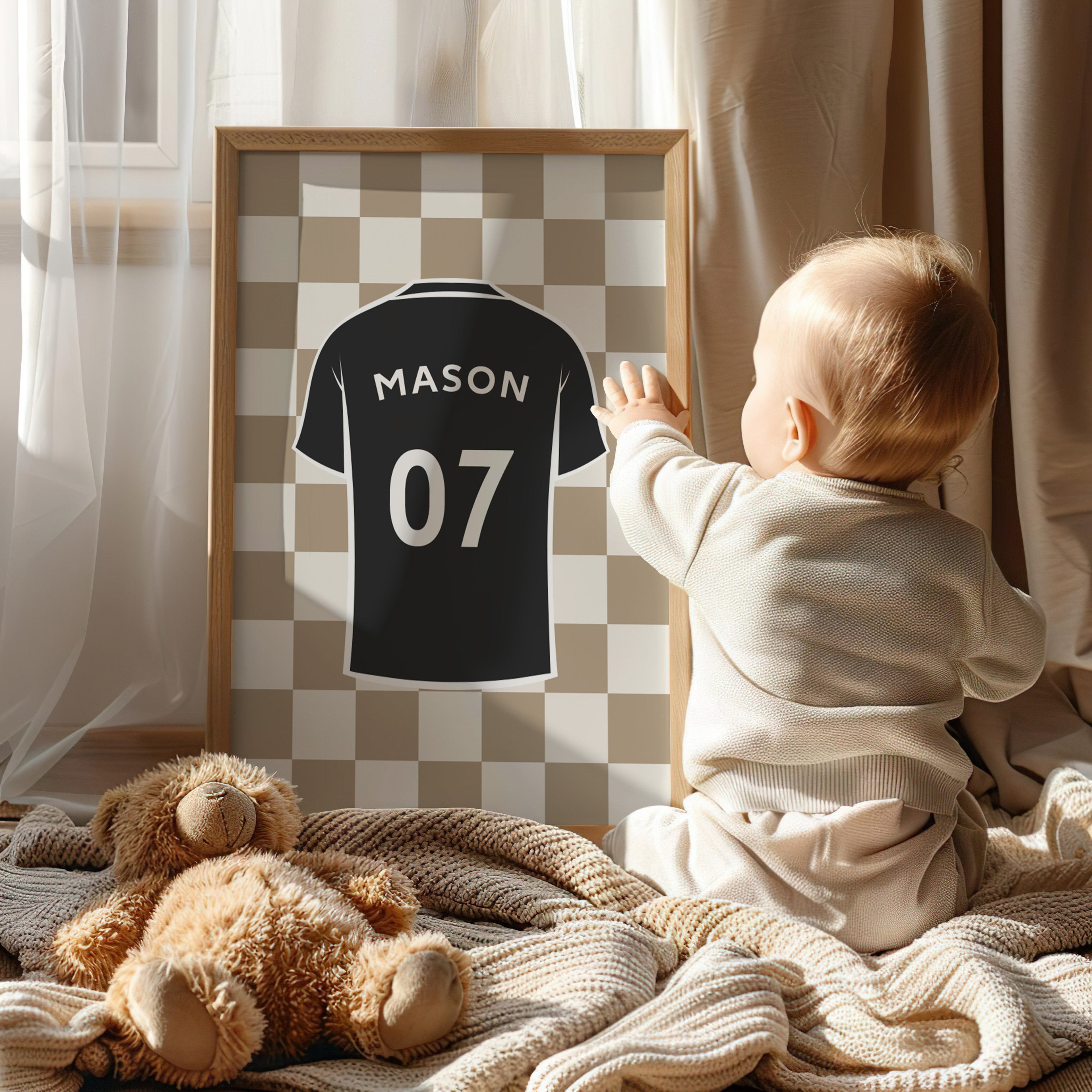 Personalised Neutral Football Prints Set of 2, Boys Wall Art - artwork detail