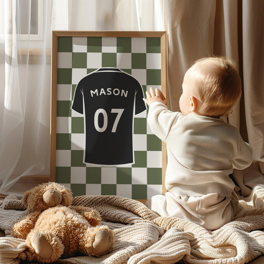 Personalised Football Wall Art Set of 9, Boys Bedroom Football Prints