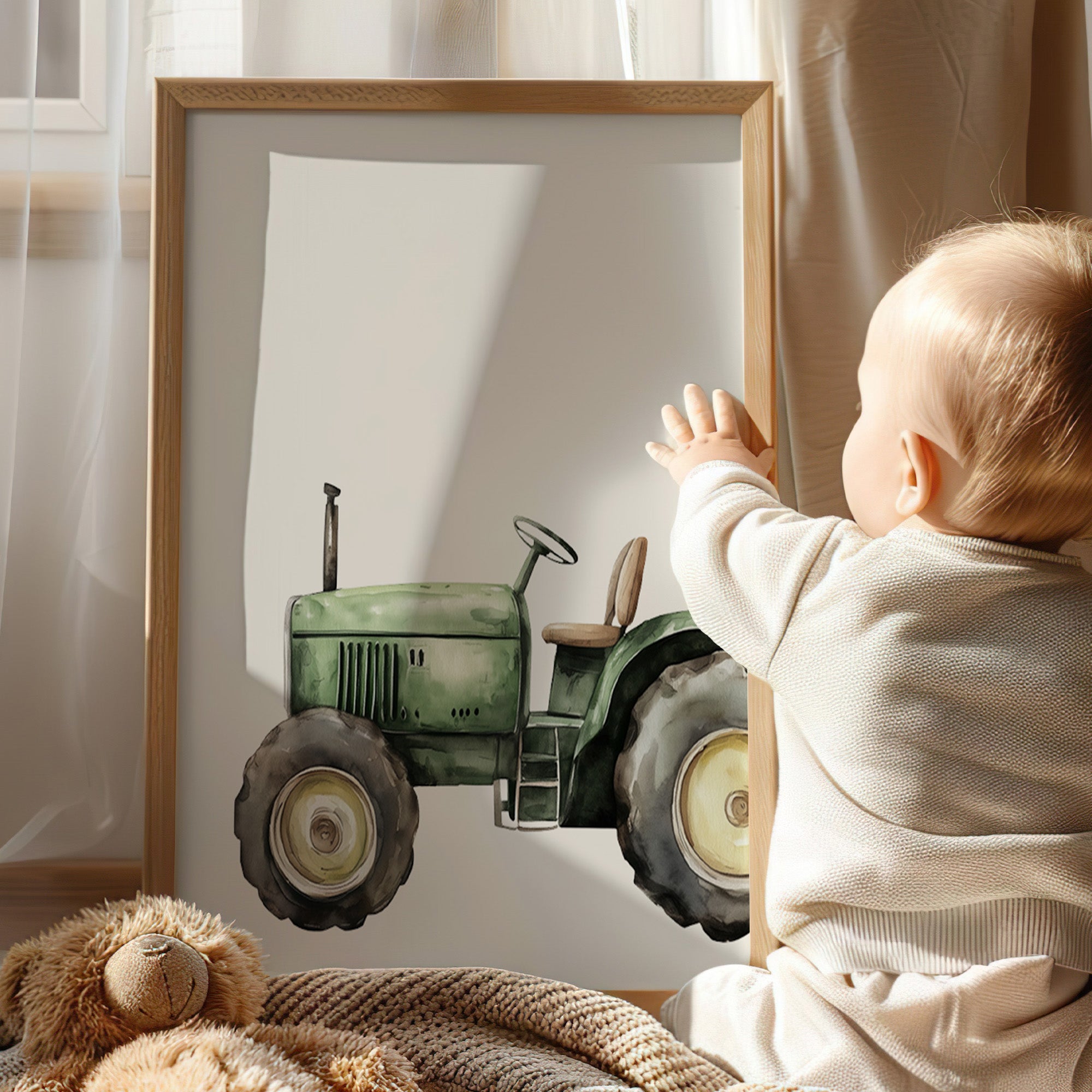 Personalised Farm Wall Art Set of 6 Olive Green Boys Room Prints