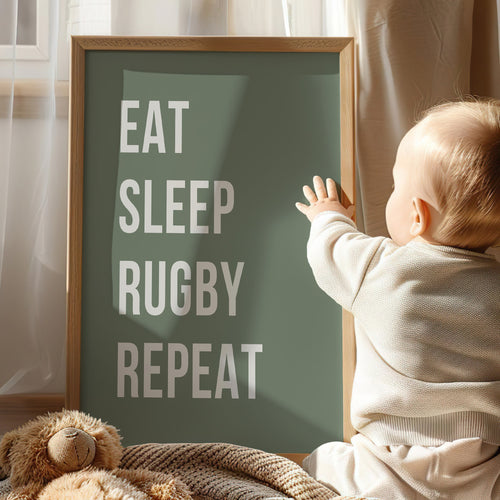 Green Rugby Prints Set of 3, Boys Wall Art