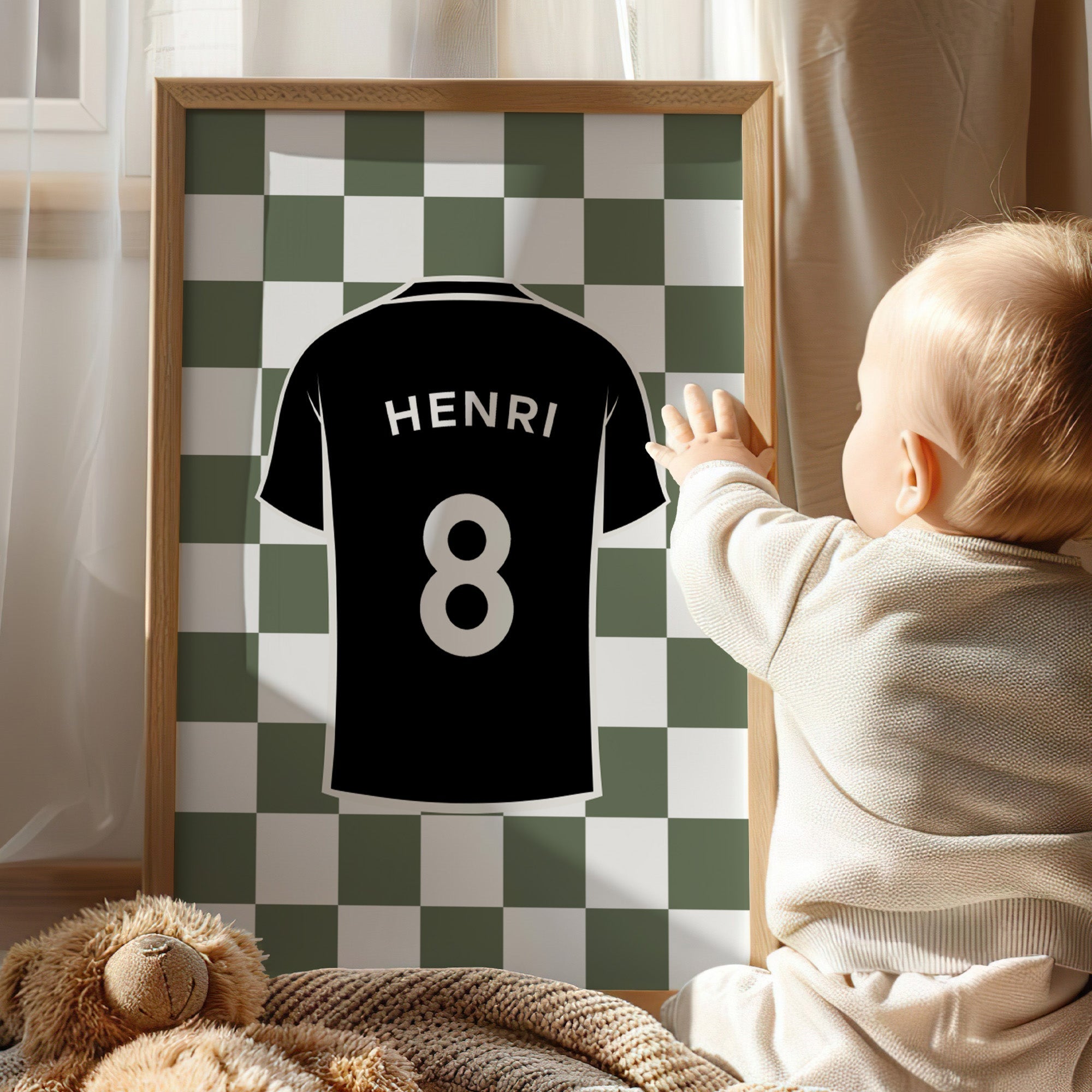 Personalised Football Prints Set of 3, Navy Boys Wall Art - artwork detail