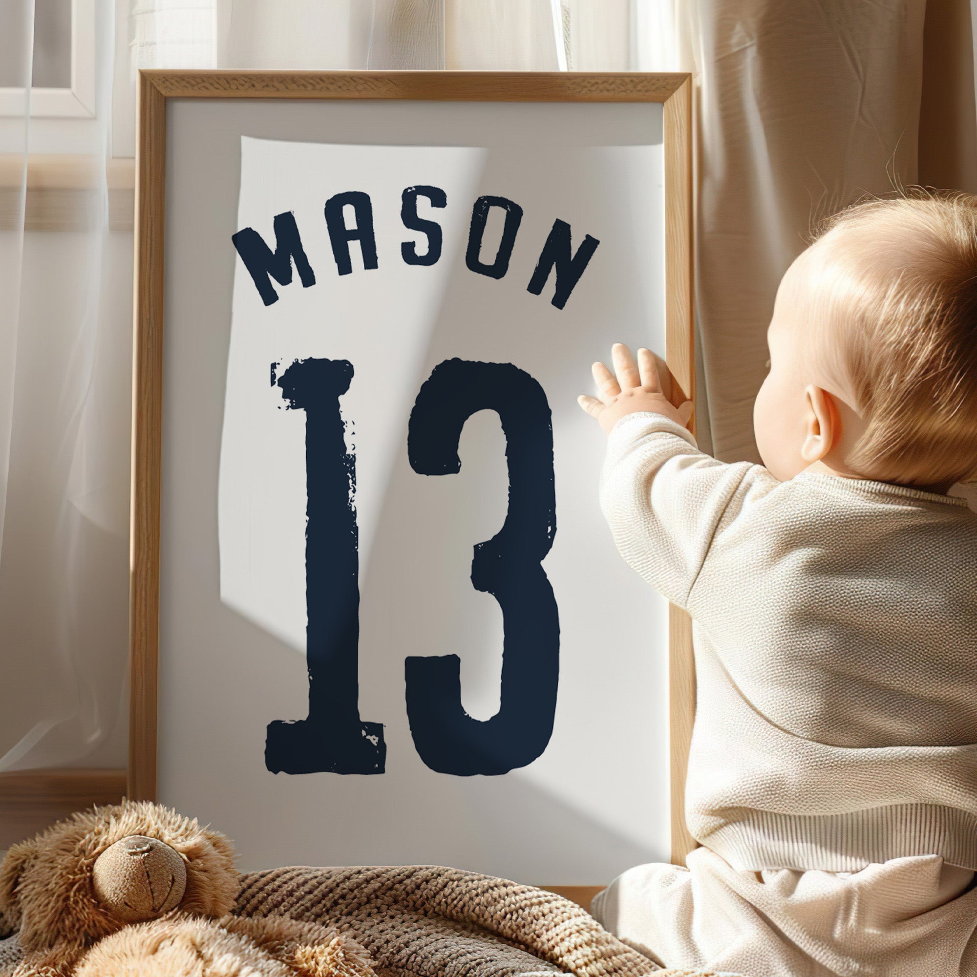Personalised Navy Football Prints Set of 3, Boys Wall Art - artwork detail