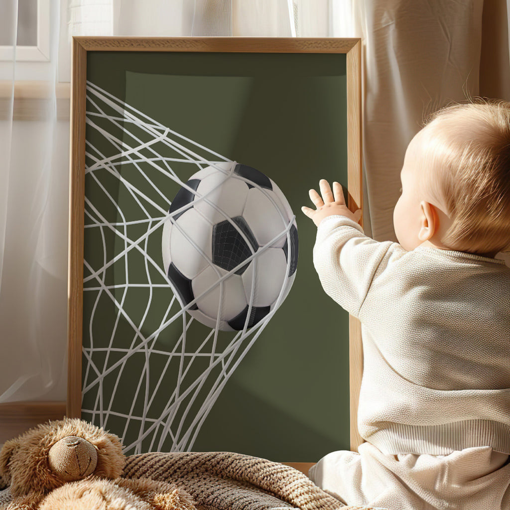 Green Football Goal Net Wall Art Print, Boys Room Decor Poster