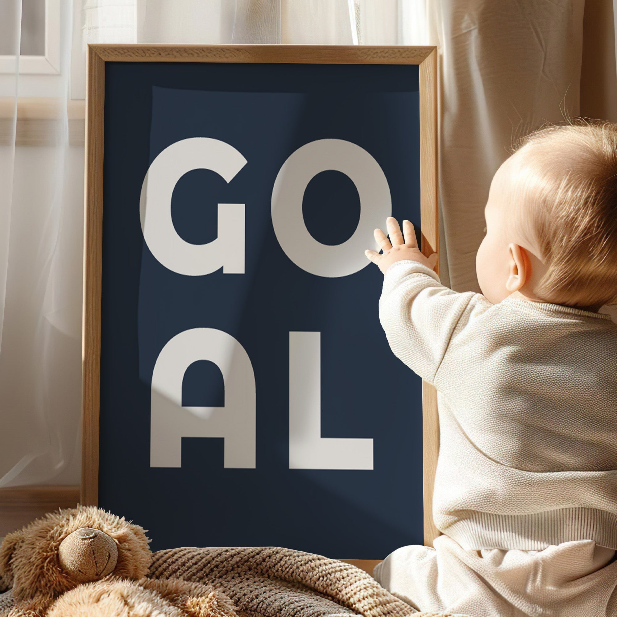 Football Goal Typography Print, Sage or Navy Boys Wall Art