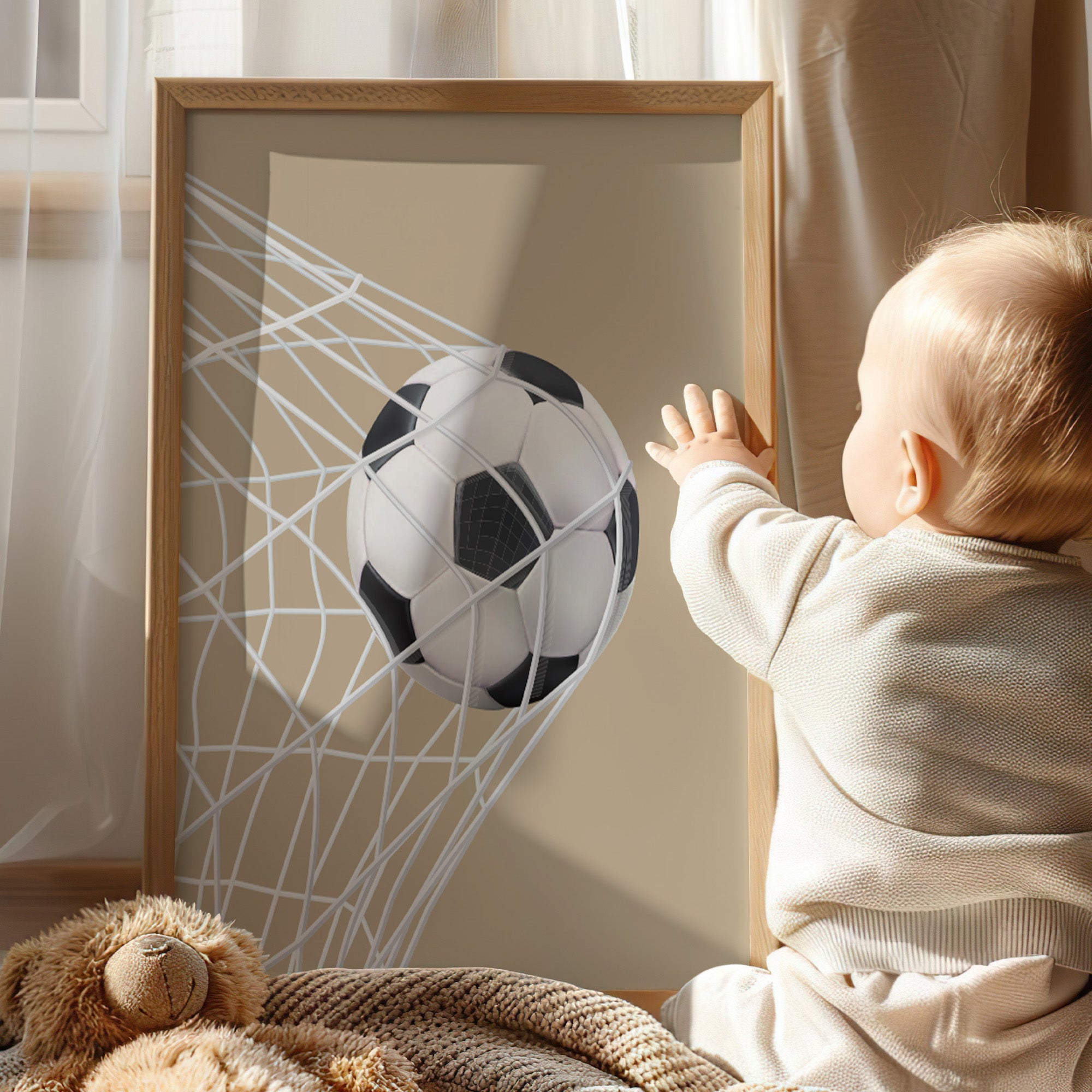 Neutral Football Wall Art Print, Boys Bedroom Decor Poster