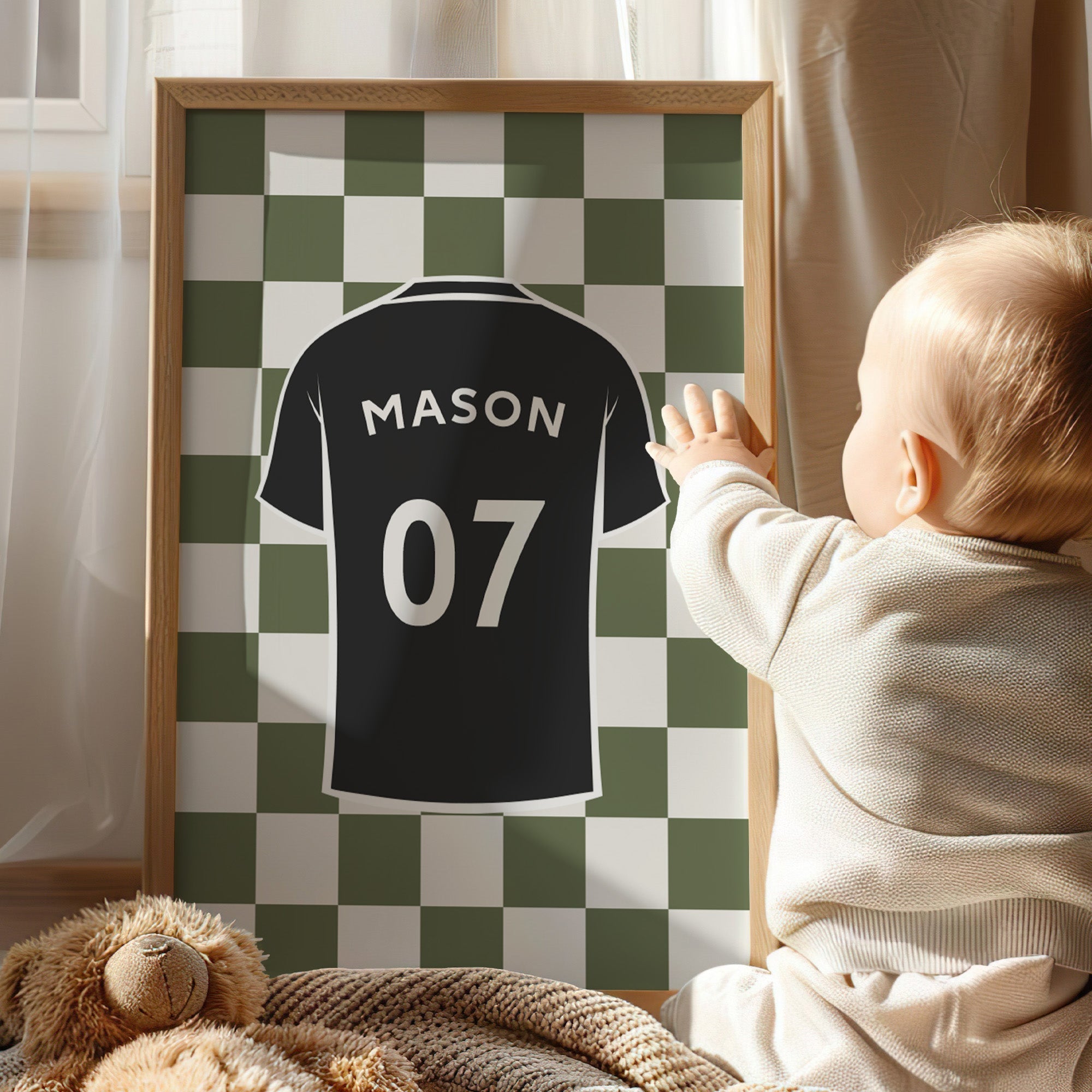 Personalised Navy and Olive Football Prints Set of 6 - artwork detail