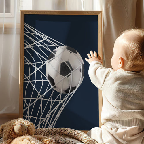 Navy Football Goal Net Wall Art Print, Boys Room Decor Poster