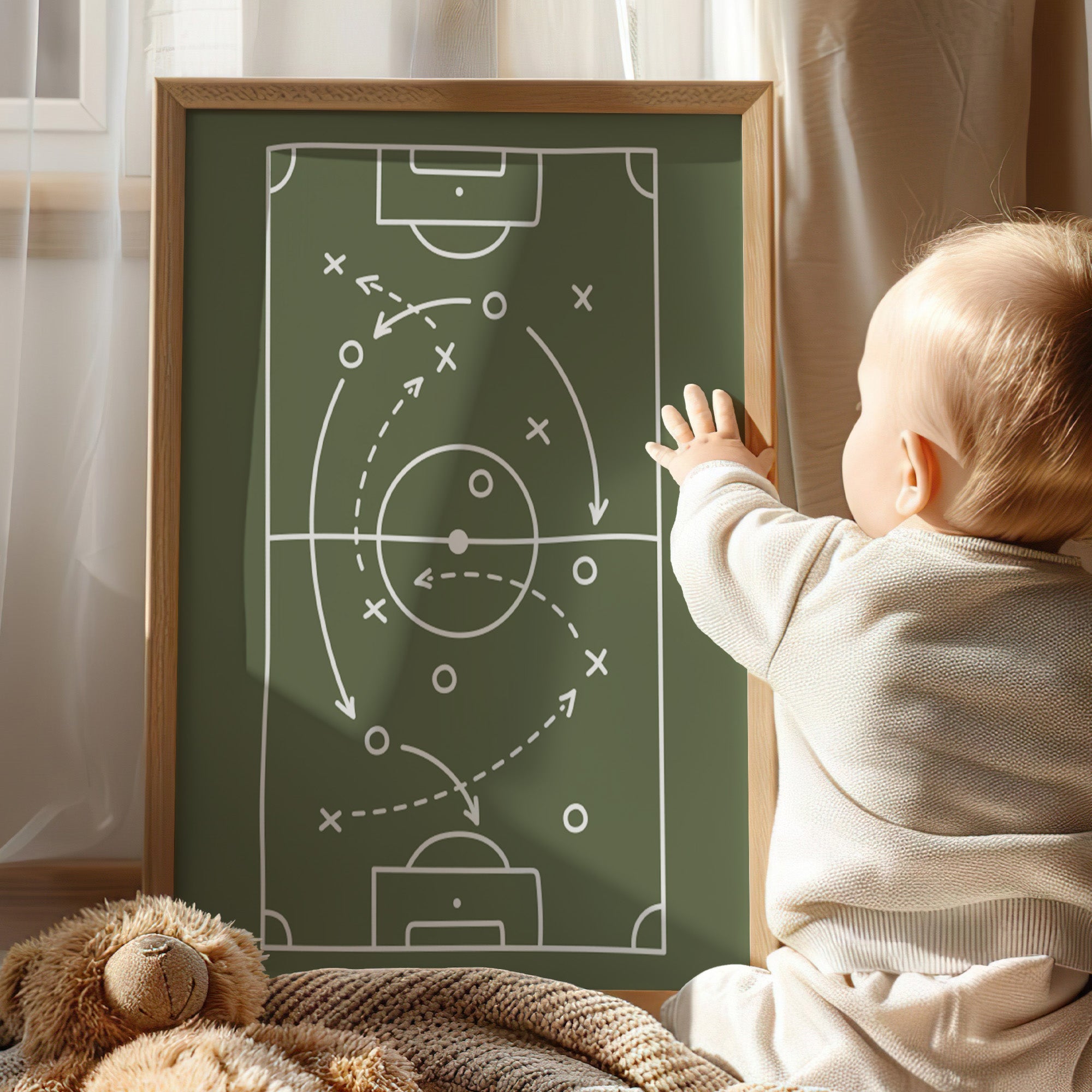 Green Football Tactics Wall Art Print, Boys Football Bedroom Decor