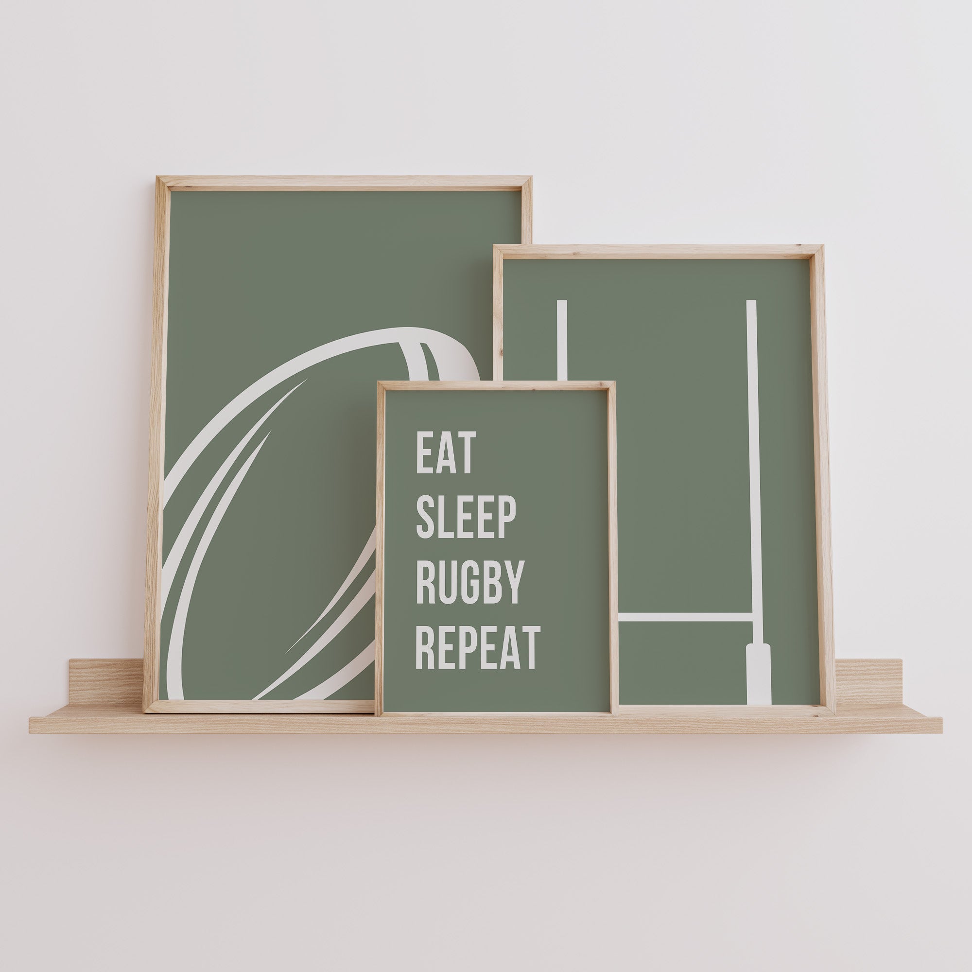 Rugby Wall Art Set of 3 Green Boys Bedroom Decor Nursery Sports Prints