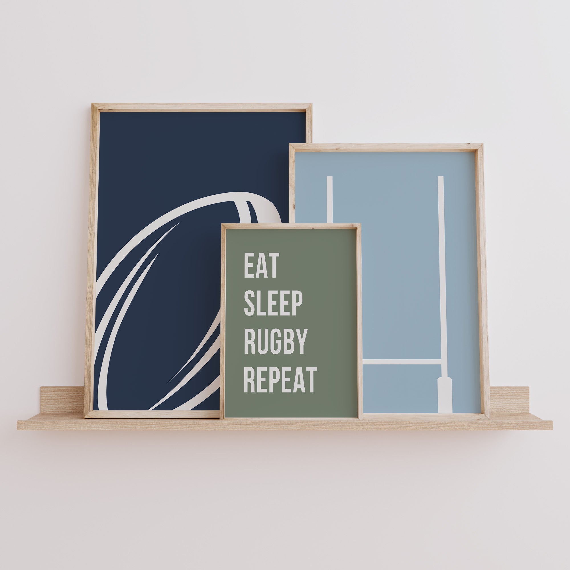 Rugby Wall Art Set of 3 Navy Boys Bedroom Decor Nursery Sports Prints