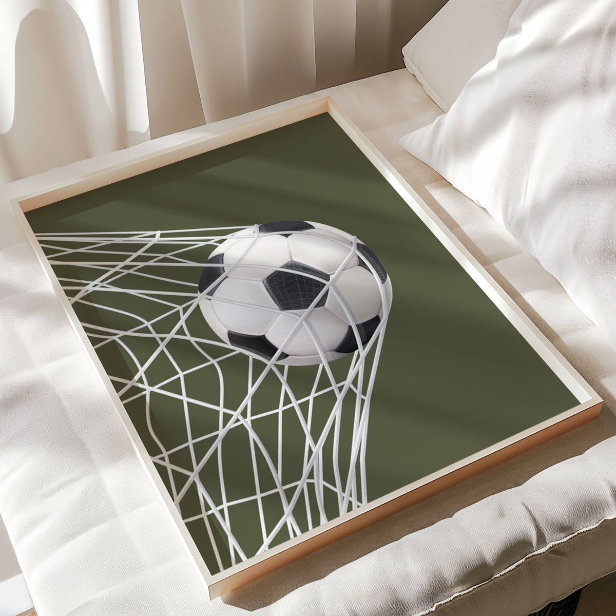Personalised Olive Football Prints Set of 3, Boys Wall Art - print flat lay