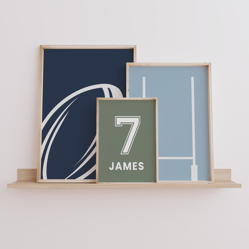 Personalised Rugby Wall Art Set of 3 Boys Bedroom Prints