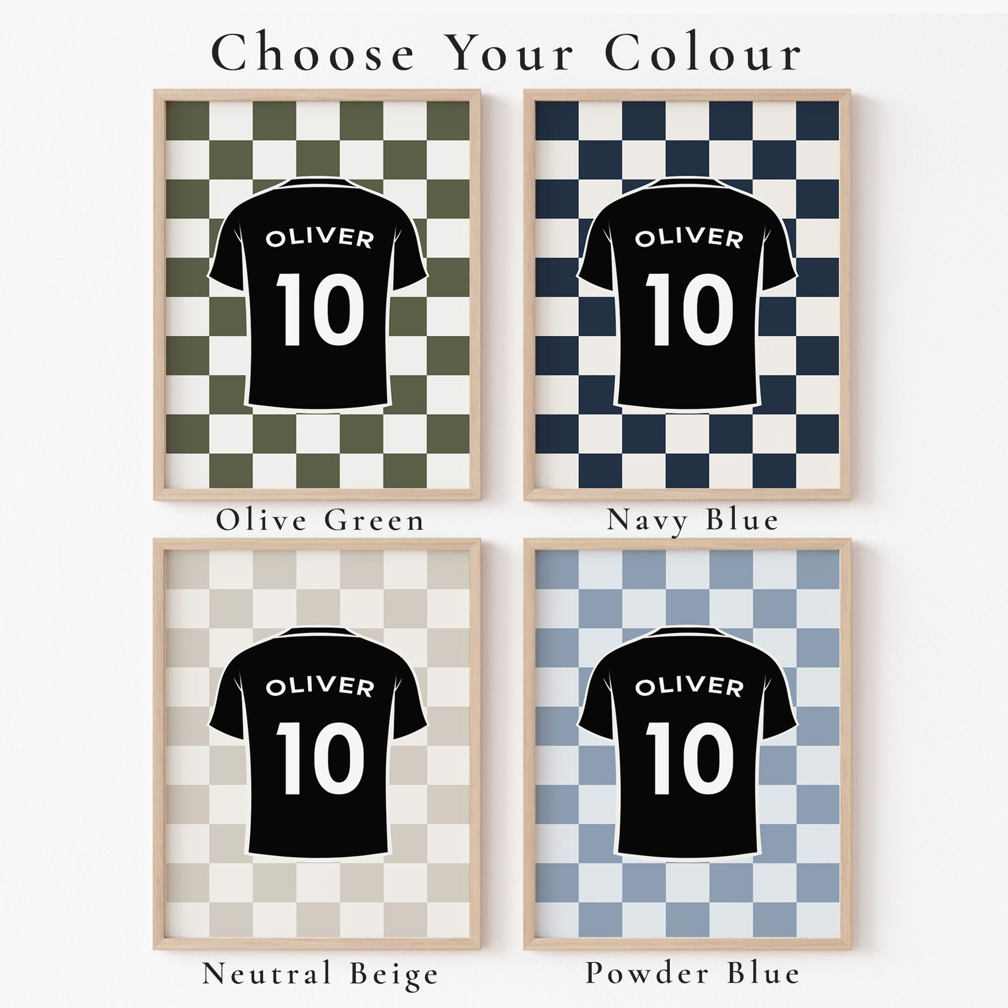 Personalised Football Shirt Print, Custom Name and Number shown in a styled room