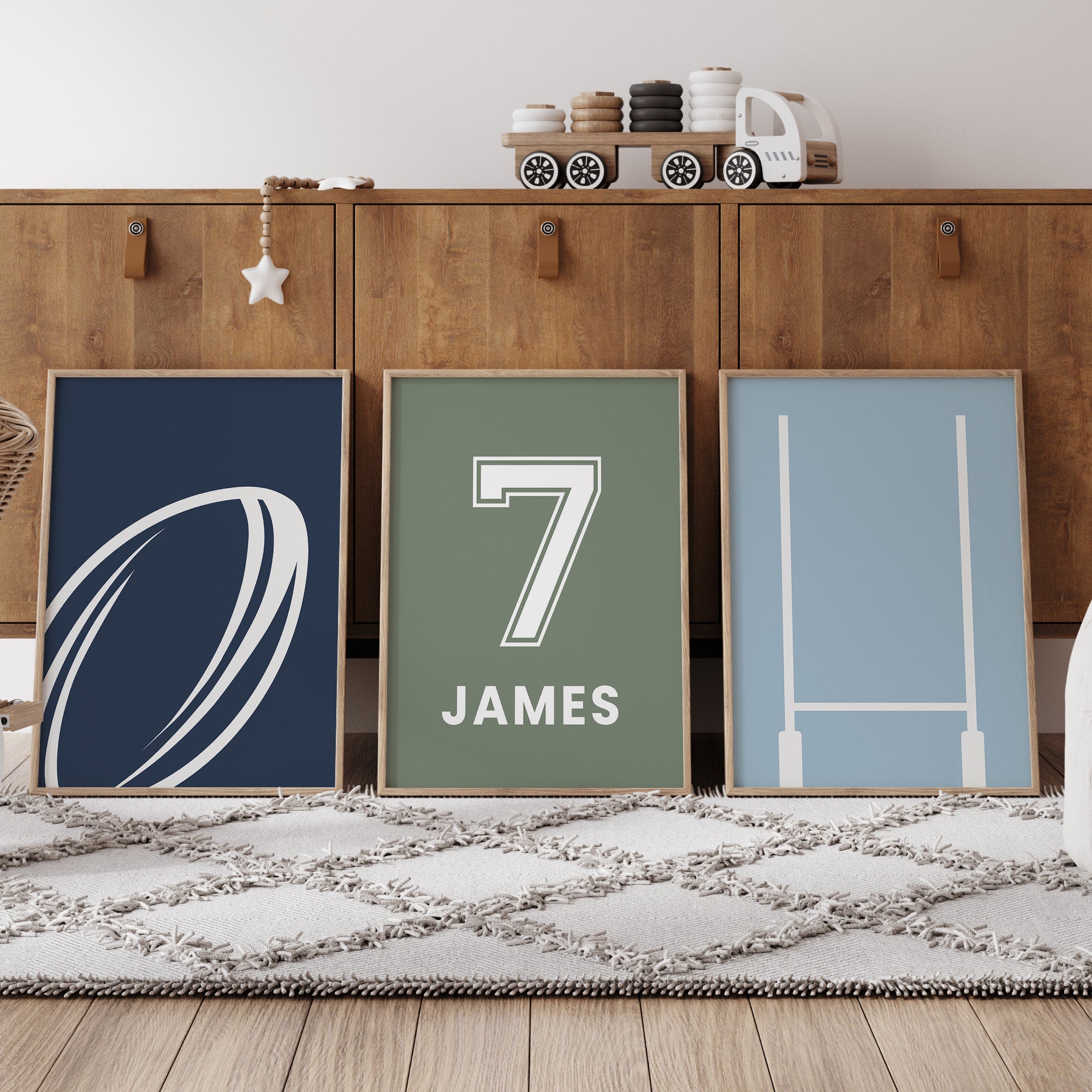 Personalised Rugby Wall Art Set of 3 Boys Bedroom Prints