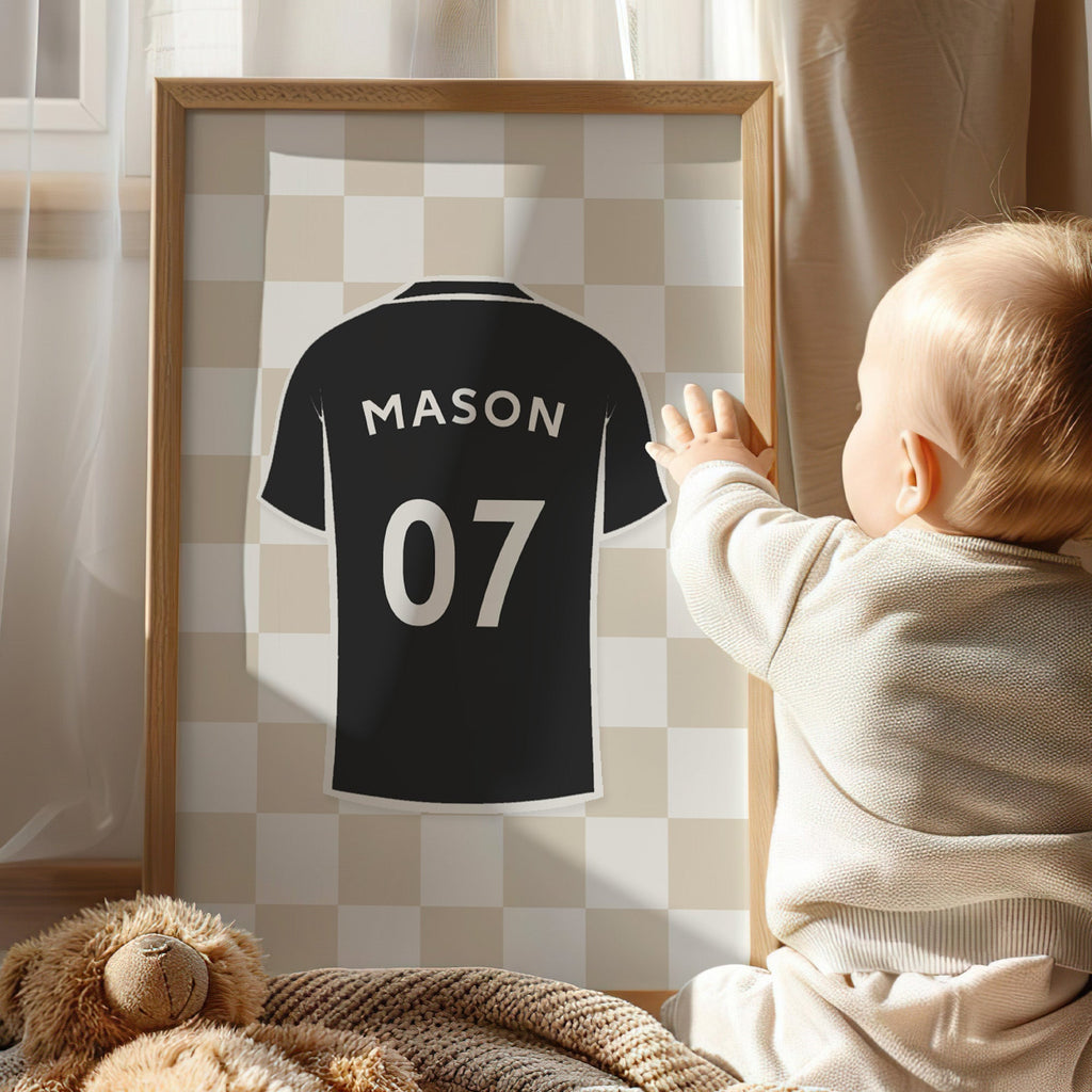 Personalised Neutral Football Prints Set of 6, Boys Bedroom - artwork detail