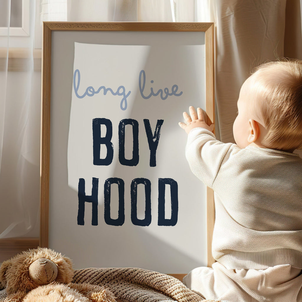 Long Live Boyhood Print, Neutral Boys Bedroom Wall Art - artwork detail