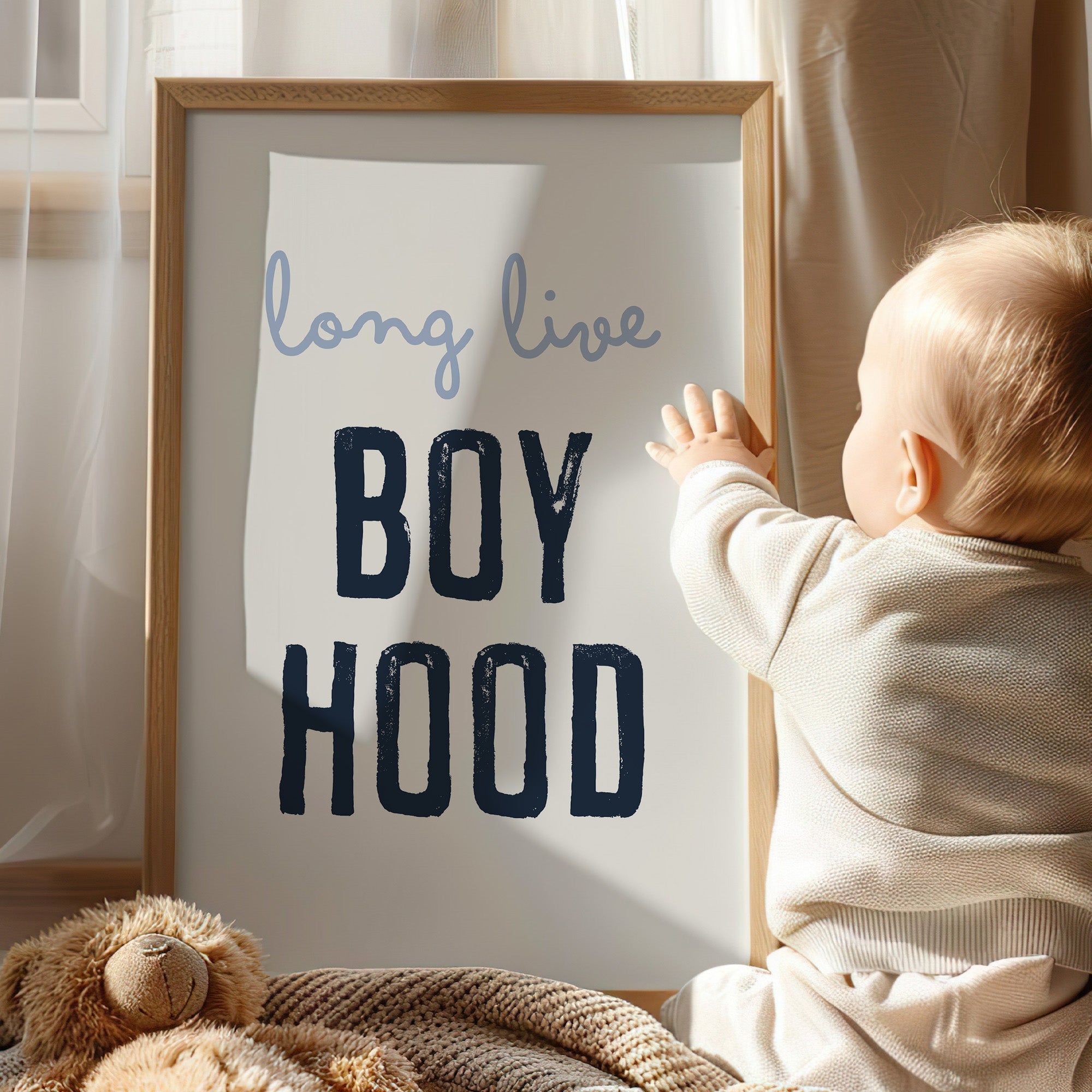 Long Live Boyhood Print, Neutral Boys Bedroom Wall Art - artwork detail