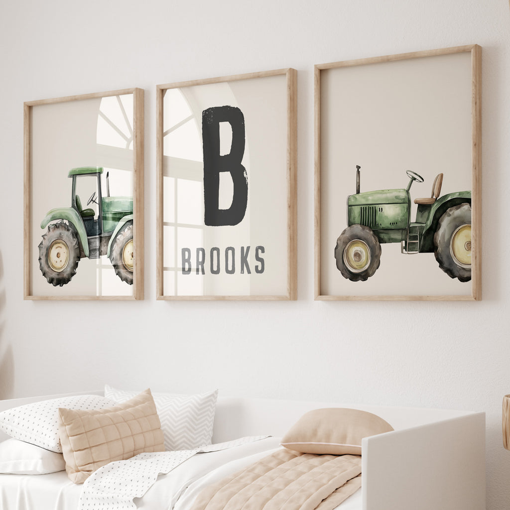 Personalised Tractor Wall Art Set of 3 Boys Farm Bedroom Prints Nursery Decor