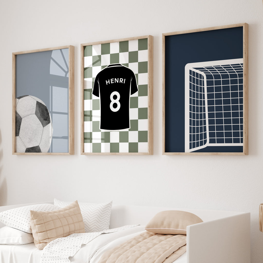 Football Wall Art Set of 3 Personalised – Boys Bedroom Decor