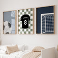 Personalised Football Prints Set of 3, Navy Boys Wall Art