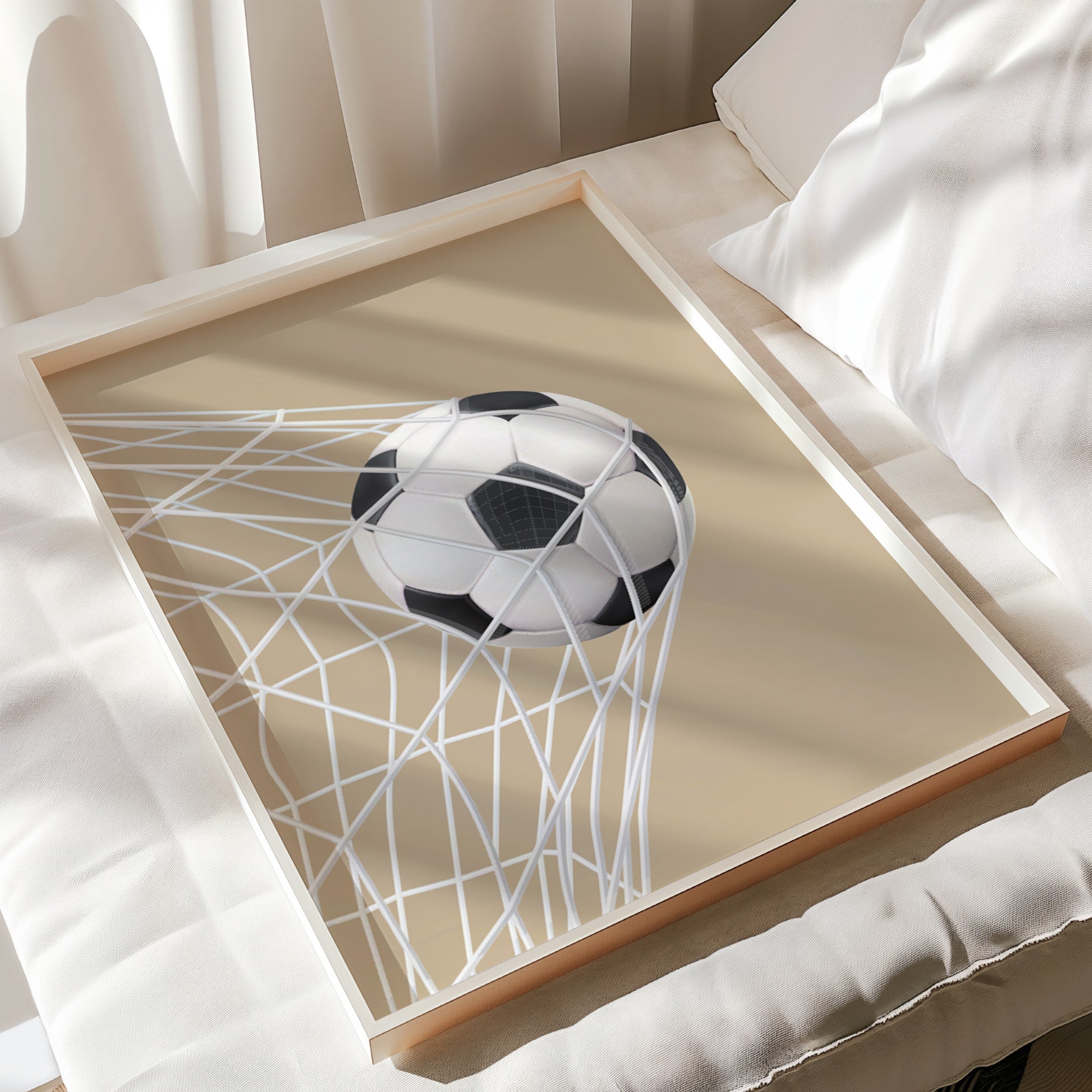 Personalised Neutral Football Prints Set of 2, Boys Wall Art - print flat lay