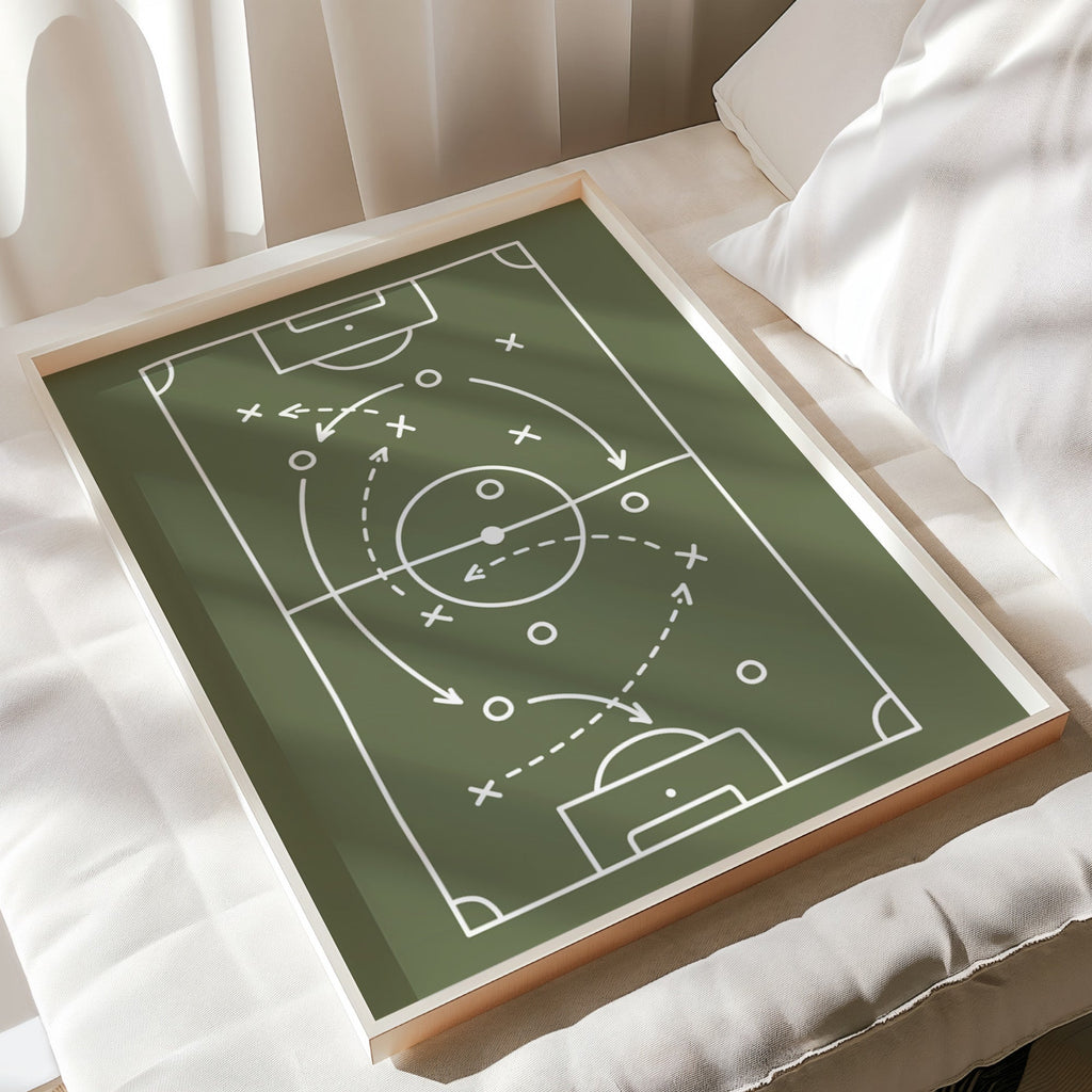 Personalised Navy and Olive Football Prints Set of 6 - print flat lay