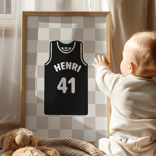 Personalised Basketball Wall Art Set of 6, Neutral Beige Kids Bedroom Prints