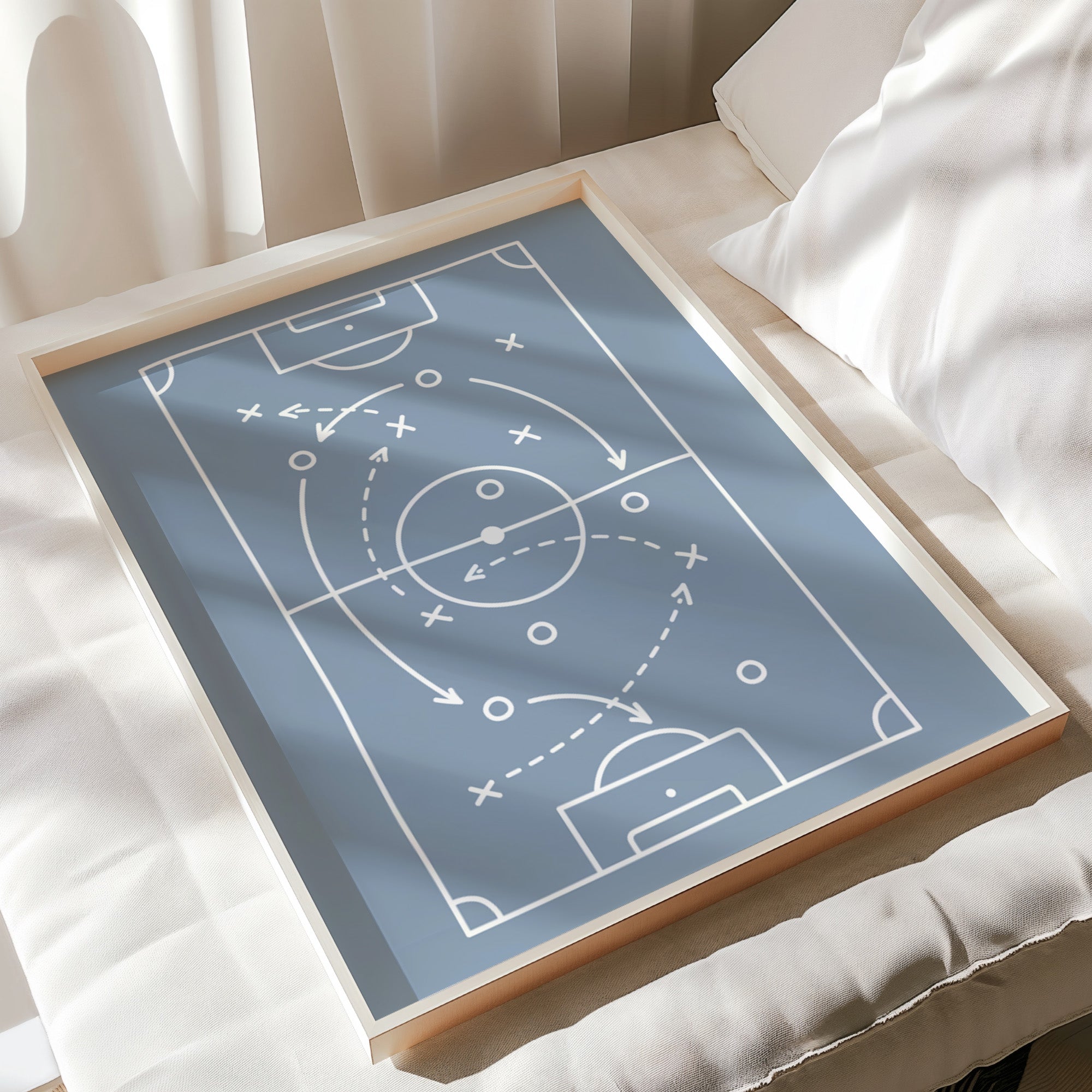 Personalised Dusty Blue Football Prints Set of 6 - print flat lay