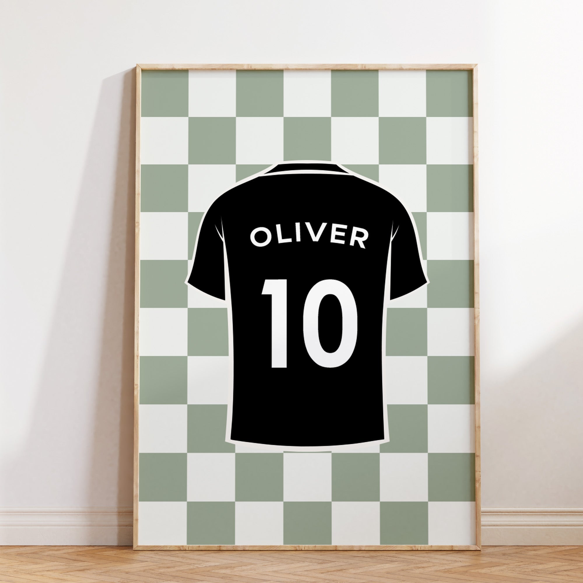 Personalised Football Jersey Print Neutral Checker Custom Name Number Wall Art