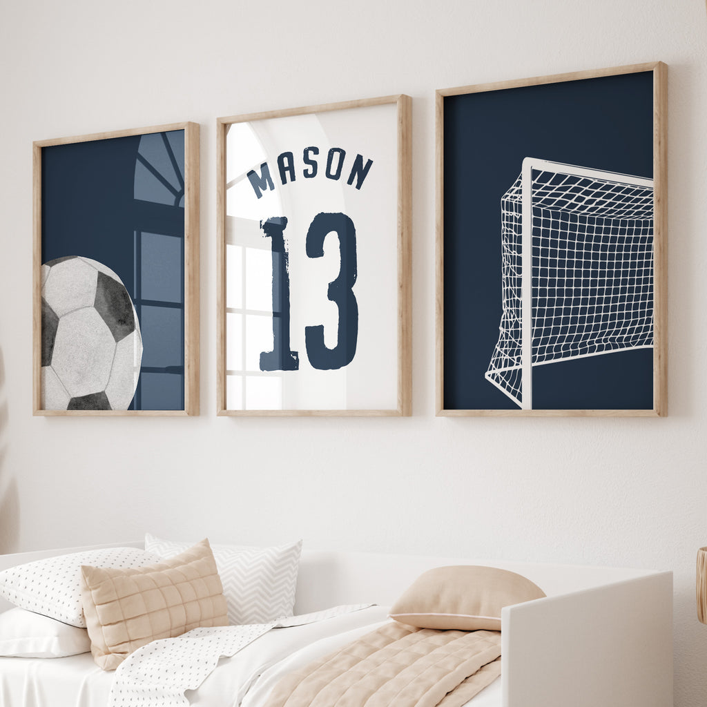 Personalised Football Wall Art Set of 3 – Boys Bedroom Prints