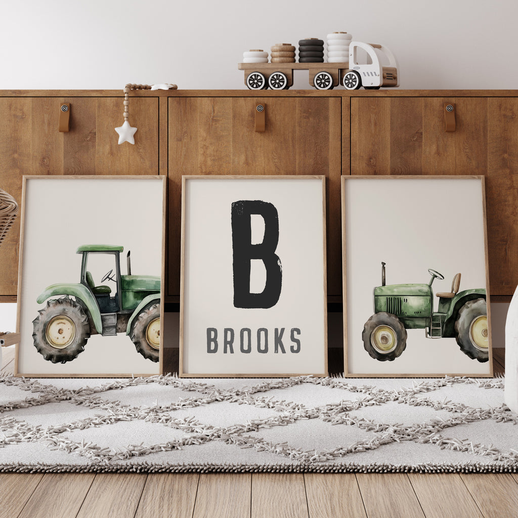Personalised Tractor Wall Art Set of 3 Boys Farm Bedroom Prints Nursery Decor