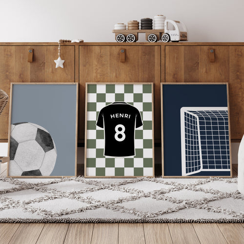 Football Wall Art Set of 3 Personalised – Boys Bedroom Decor