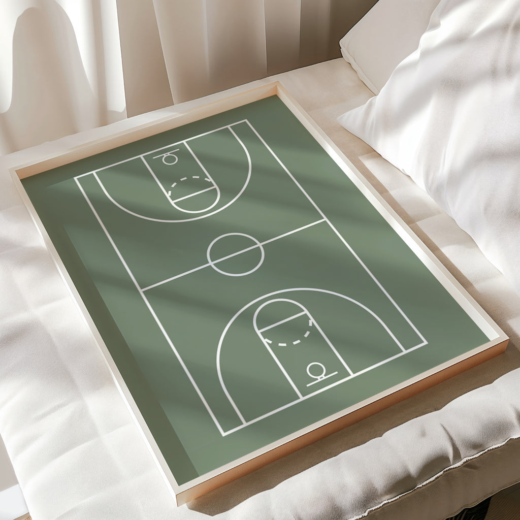 Personalised Basketball Wall Art Set of 6, Olive Green Kids Bedroom Prints