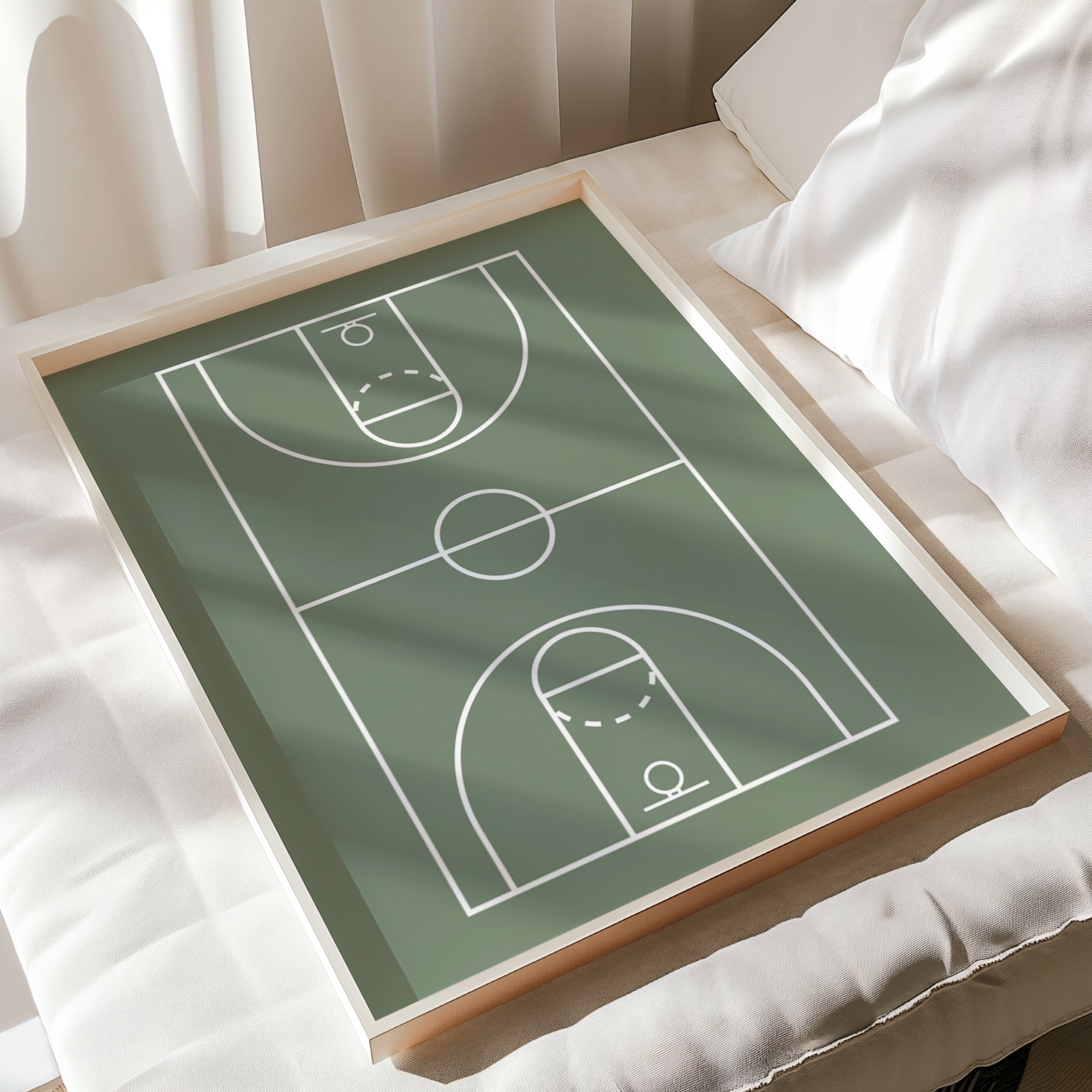 Personalised Basketball Wall Art Set of 6, Olive Green Kids Bedroom Prints