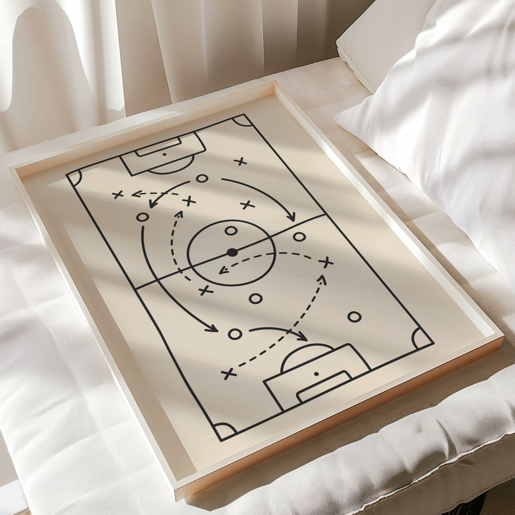 Personalised Neutral Football Prints Set of 6, Boys Bedroom - print flat lay