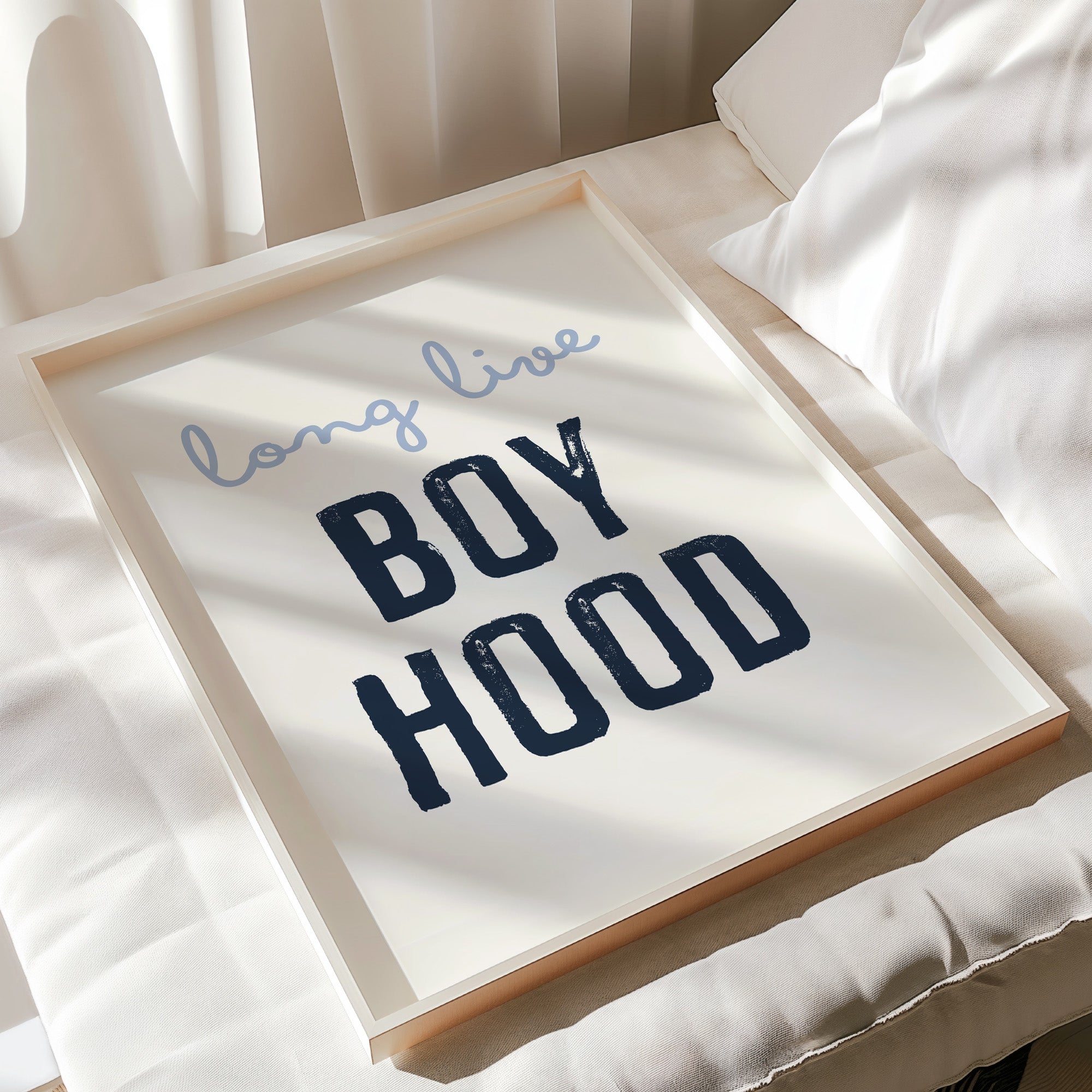 Long Live Boyhood Print, Neutral Boys Bedroom Wall Art - print flat lay