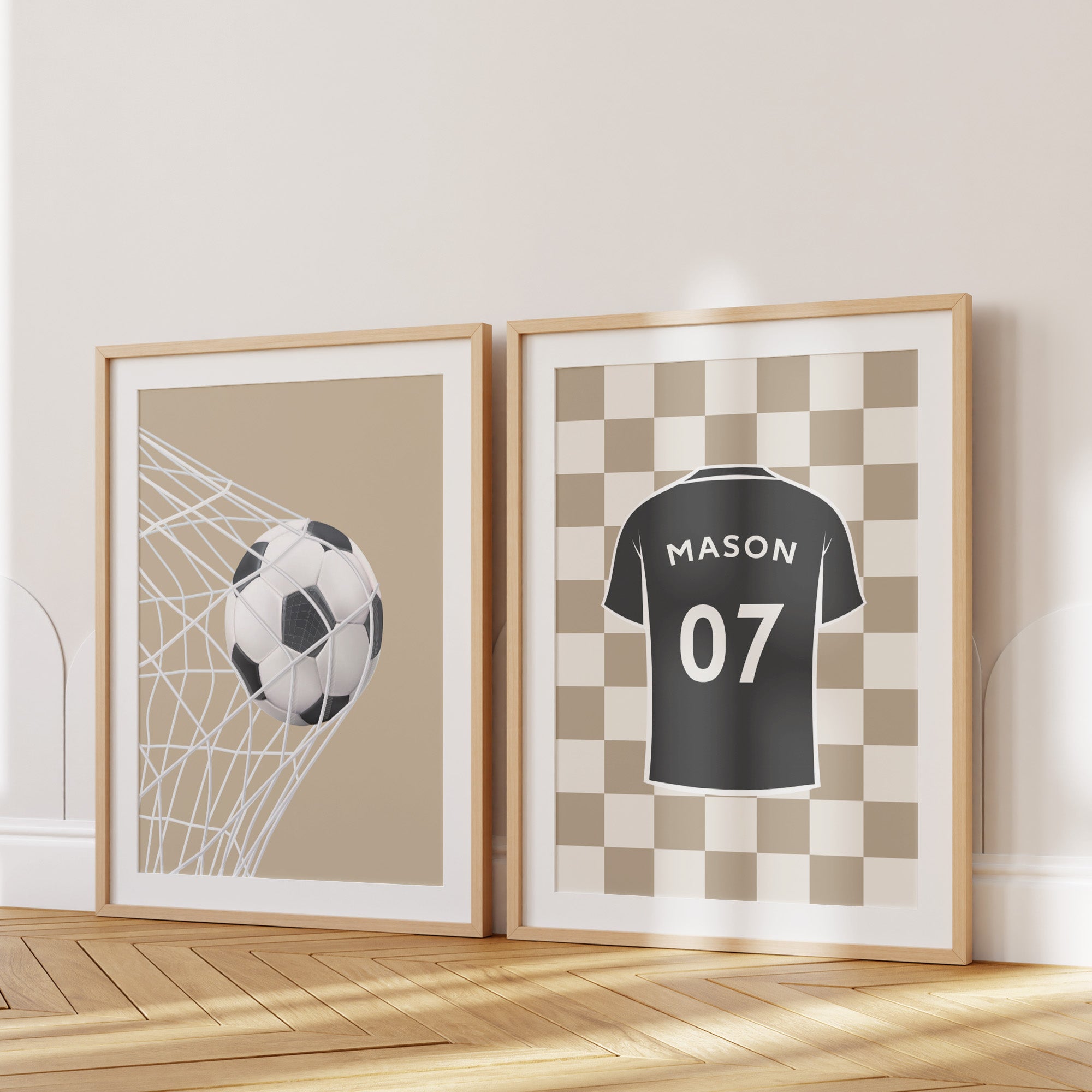 Personalised Neutral Football Prints Set of 2, Boys Wall Art - artwork detail