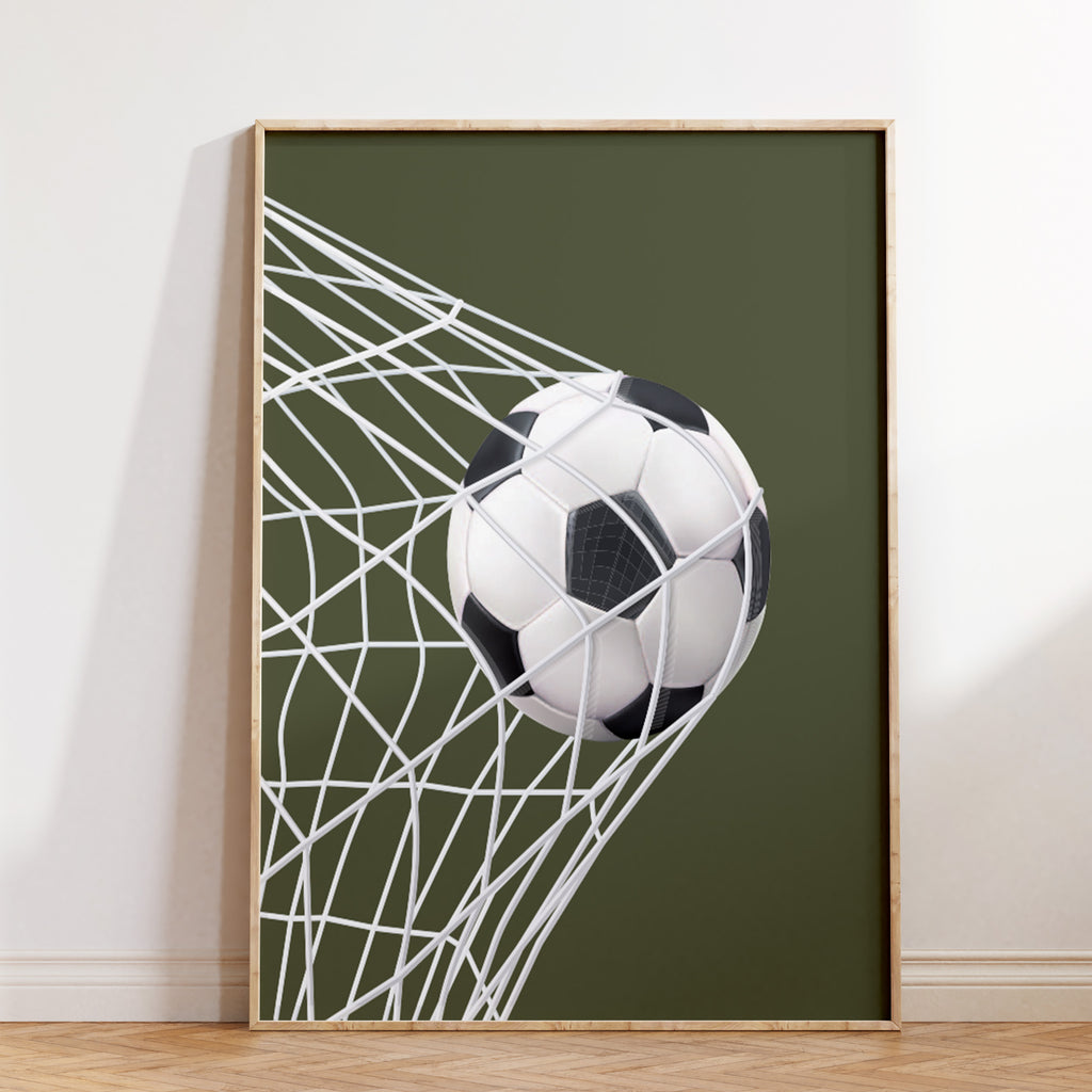 Green Football Goal Net Wall Art Print, Boys Room Decor Poster