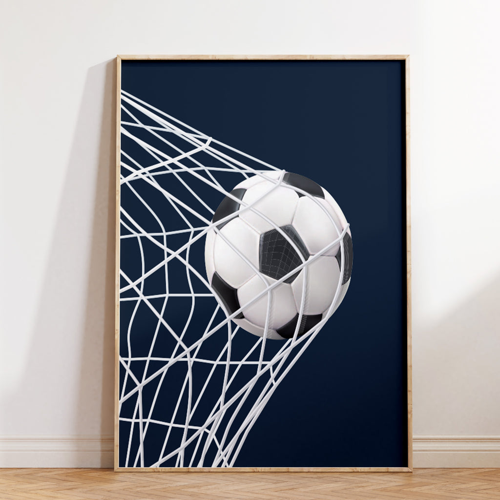 Navy Football Goal Net Wall Art Print, Boys Room Decor Poster
