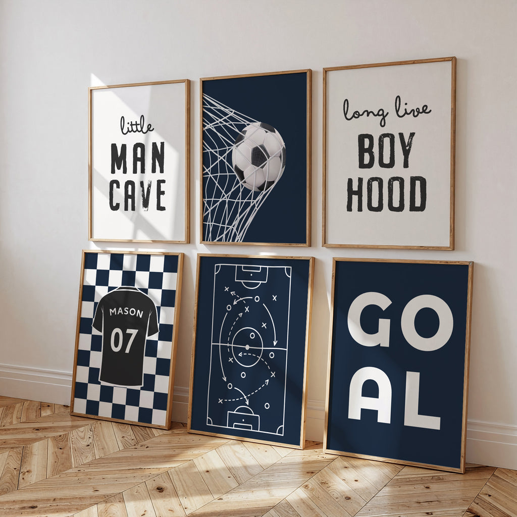 Personalised Football Prints Set of 6, Boys Bedroom Wall Art