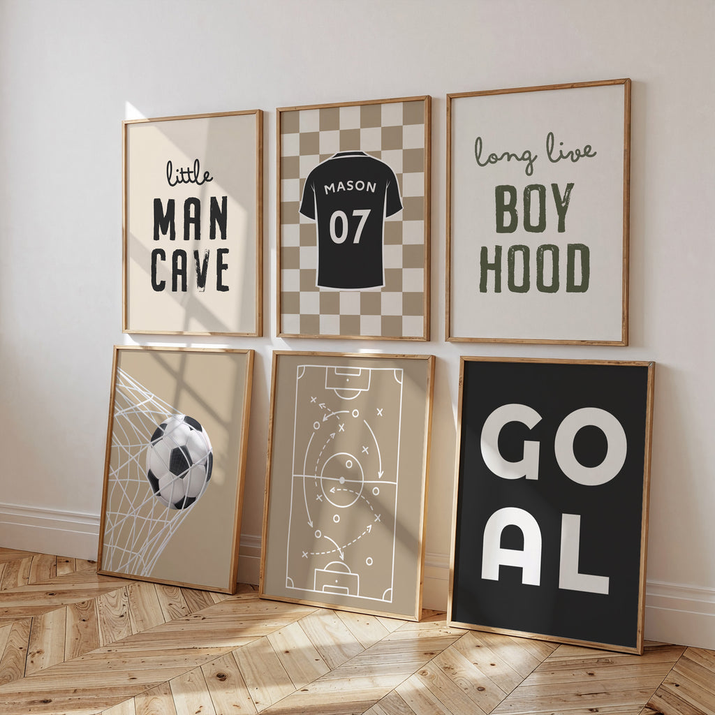 Personalised Football Wall Art Set of 6 Boys Bedroom Prints