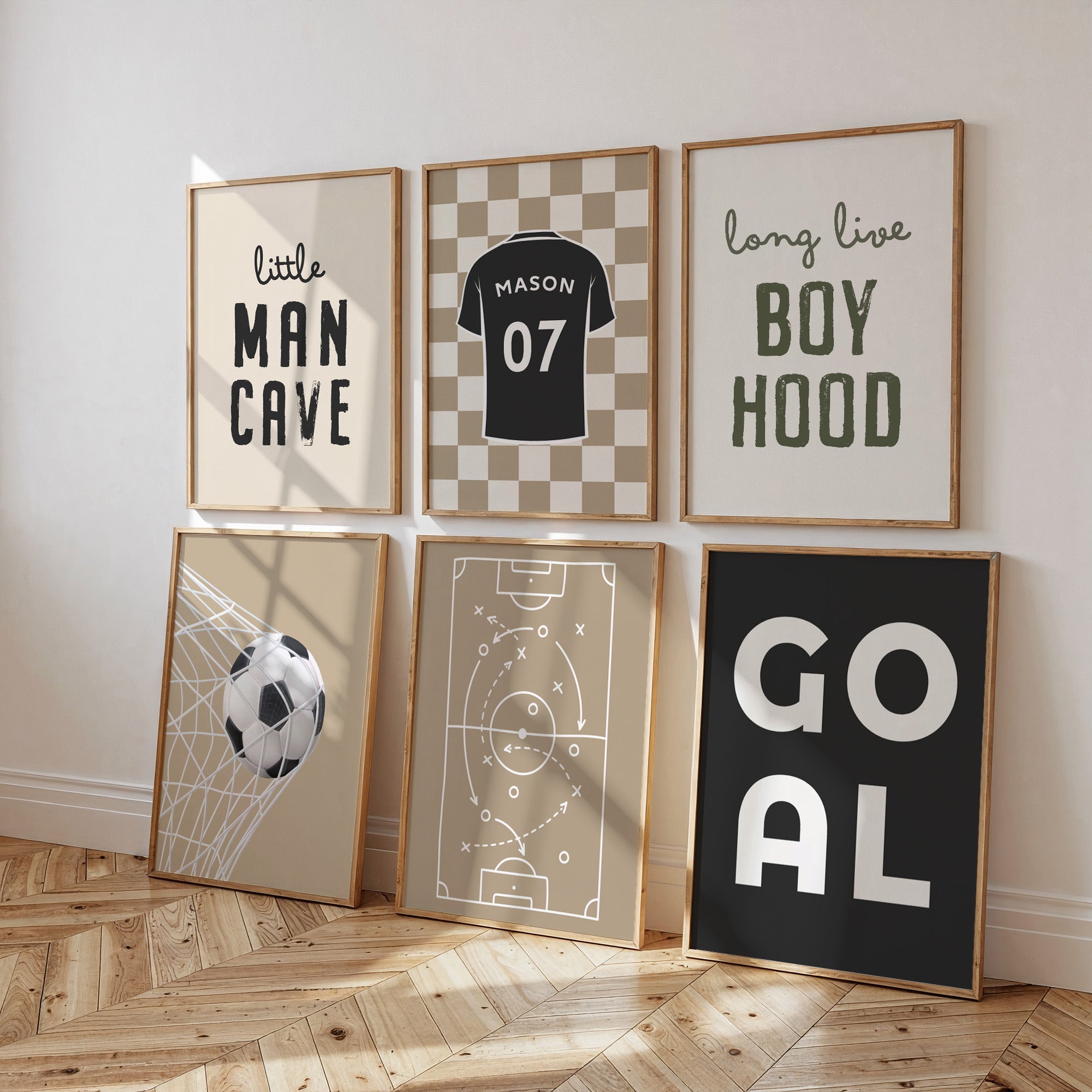 Personalised Football Wall Art Set of 6 Boys Bedroom Prints