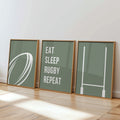 Rugby Wall Art Set of 3 Green Boys Bedroom Decor Nursery Sports Prints