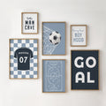 Personalised Dusty Blue Football Prints Set of 6
