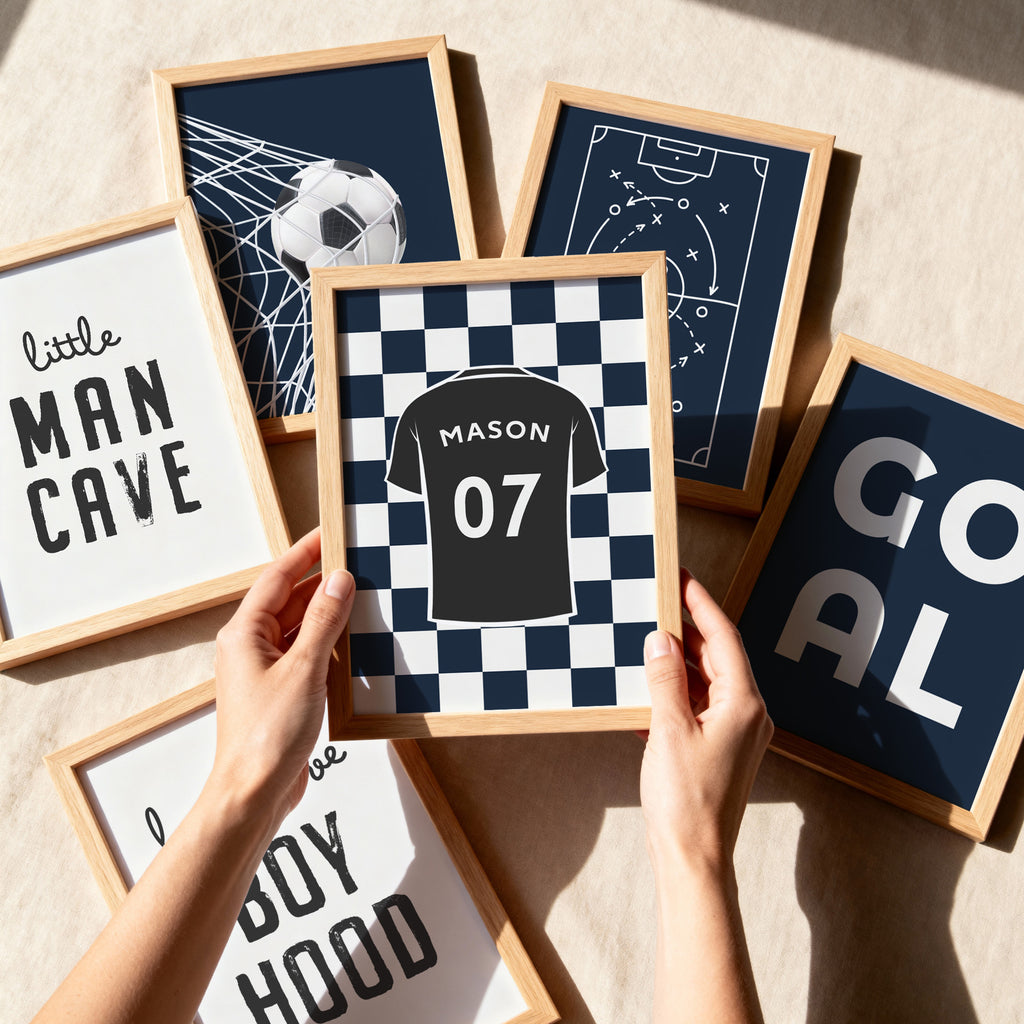 Personalised Football Prints Set of 6, Boys Bedroom Wall Art
