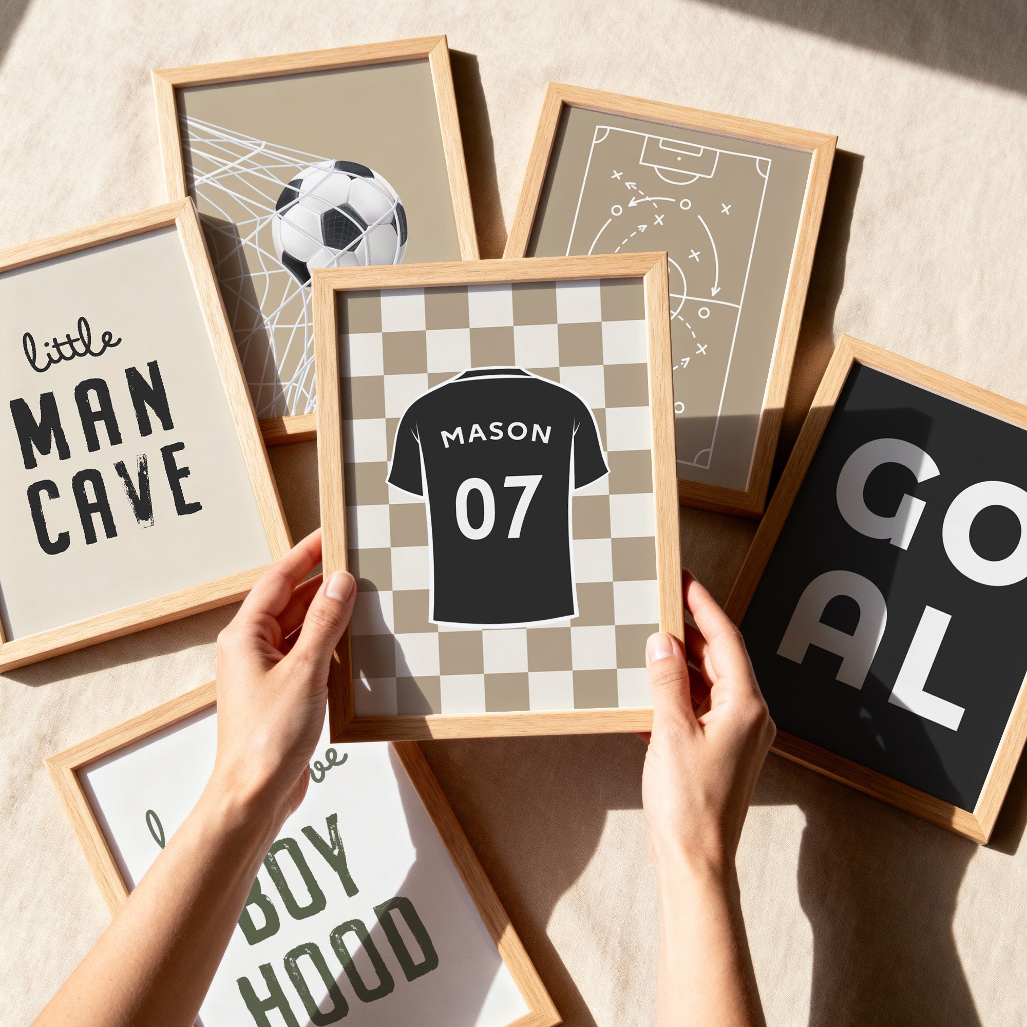 Personalised Football Wall Art Set of 6 Boys Bedroom Prints