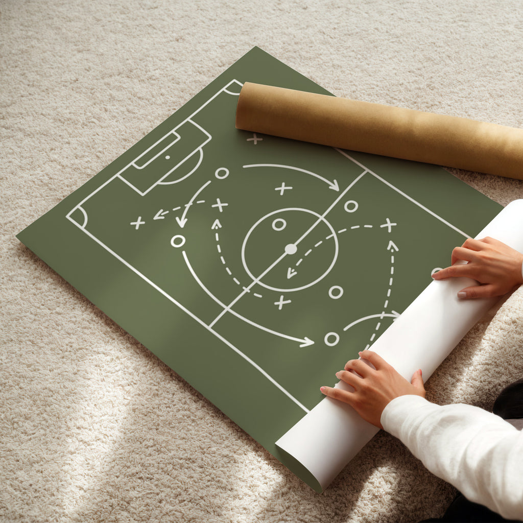 Green Football Tactics Wall Art Print, Boys Football Bedroom Decor