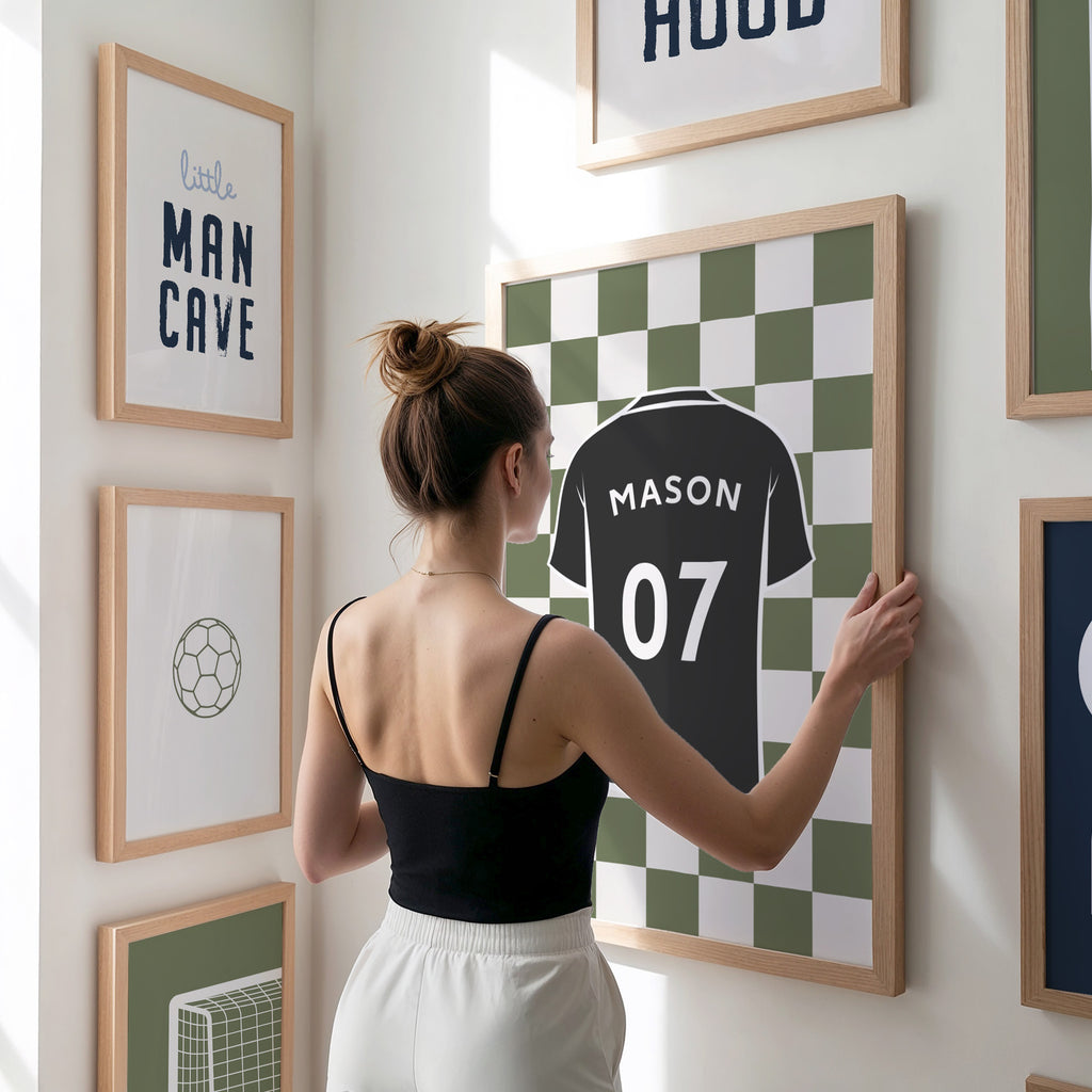 Personalised Football Wall Art Set of 9, Boys Bedroom Football Prints